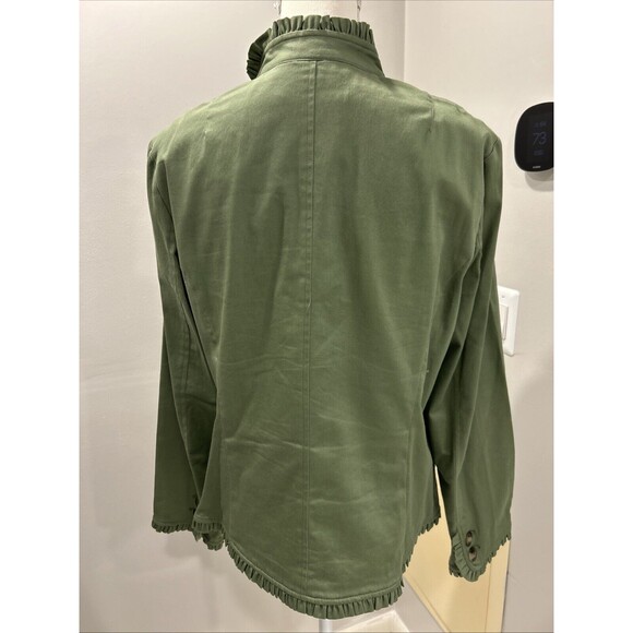Anthracite By Muse Blazer Jacket size 14 Button Green Vintage Ruffle Trim - Picture 3 of 6